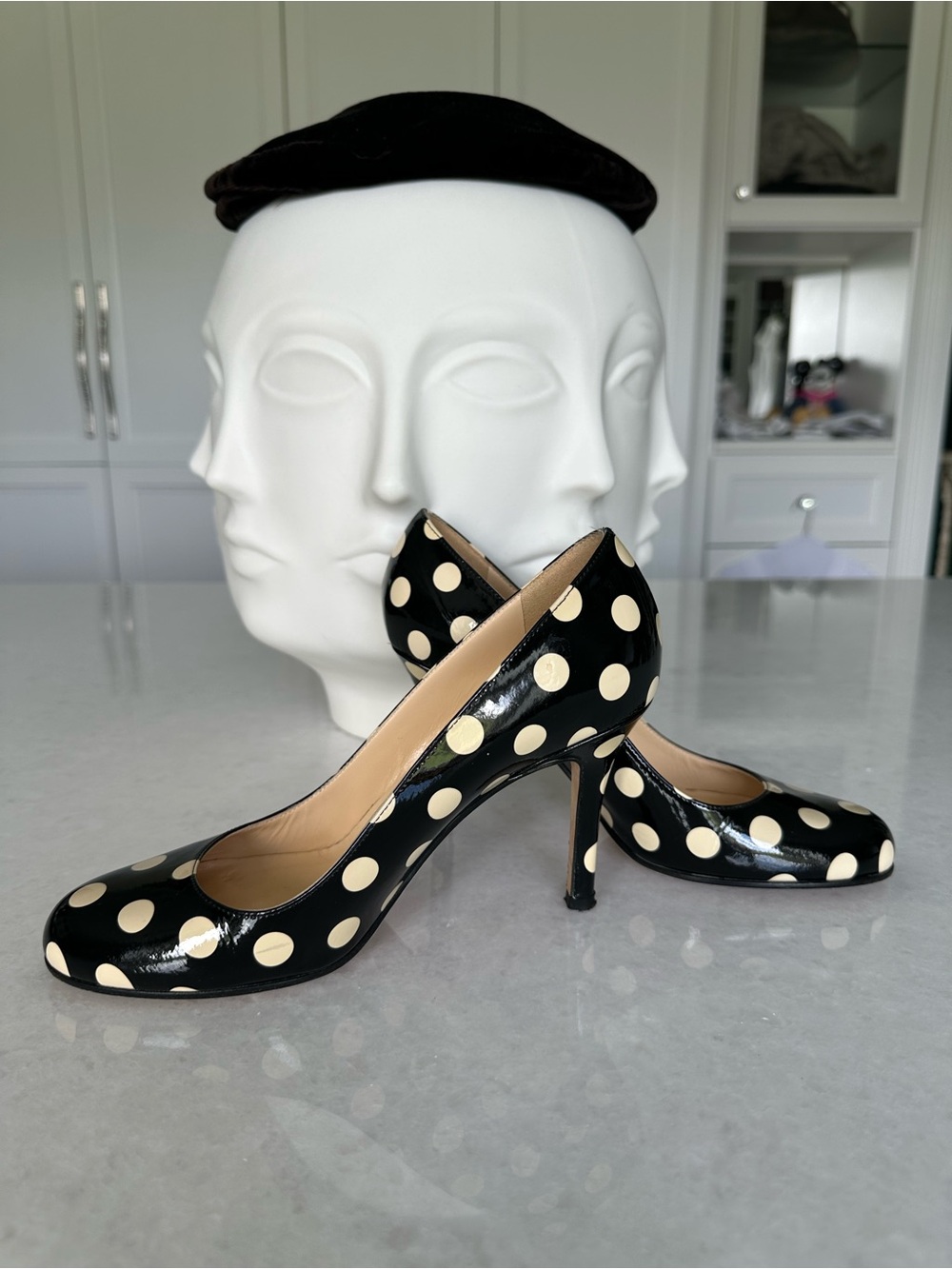 kate spade Black Patent Polka Dot Pumps with Cream Dots